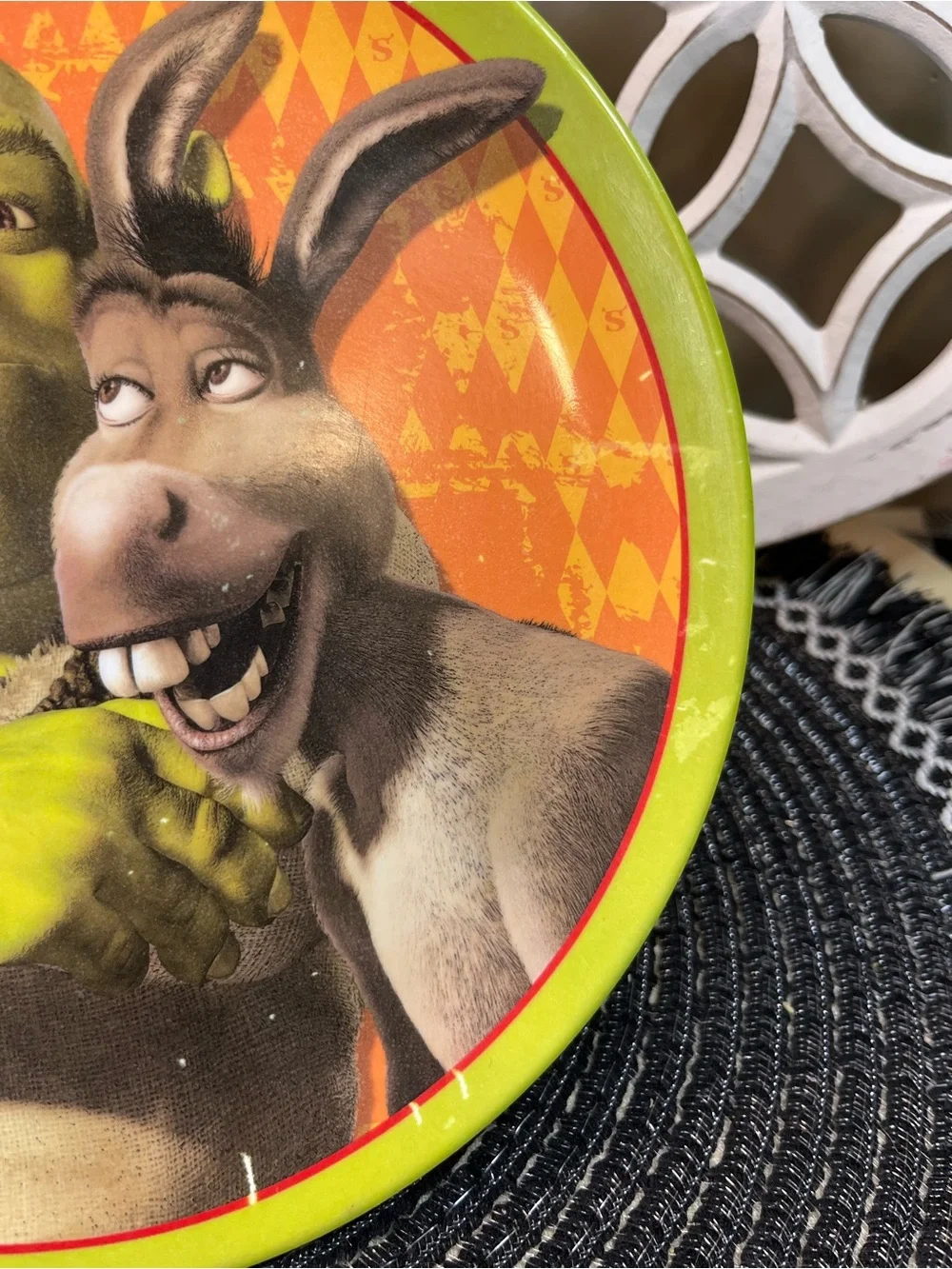 Vintage 2004 Shrek & Donkey Decorative Round Plate- Green and Orange